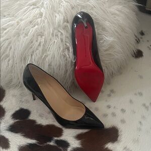 Christian Louboutin Black Patent Pointed Toe Pumps with Red Sole